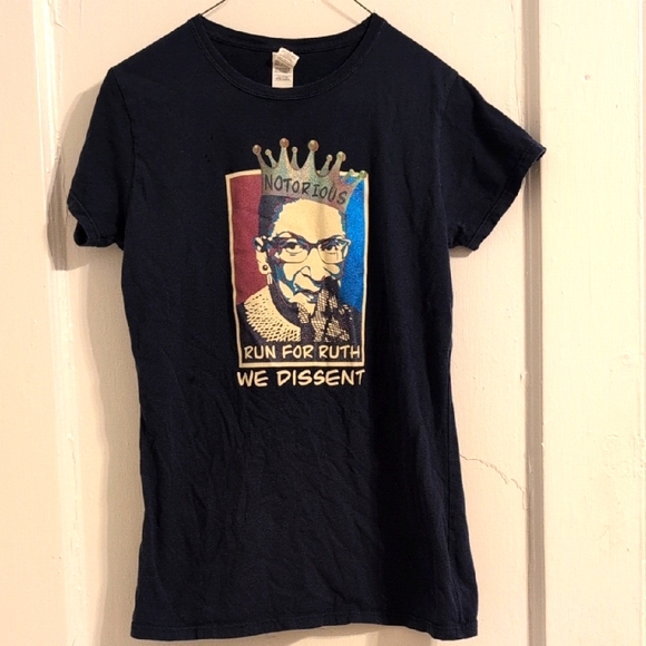 None Tops - Navy RBG We Dissent women's SS Cotton Tee-Medium